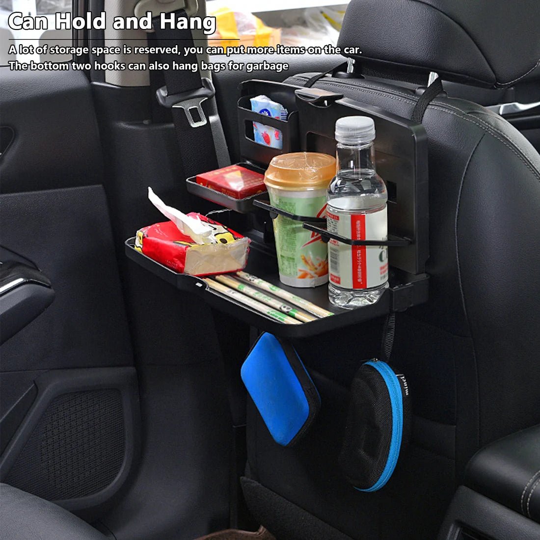 Car Back Seat Organizer Table Tray Cup Holder Phone Mount Headrest Tidy  Foldable