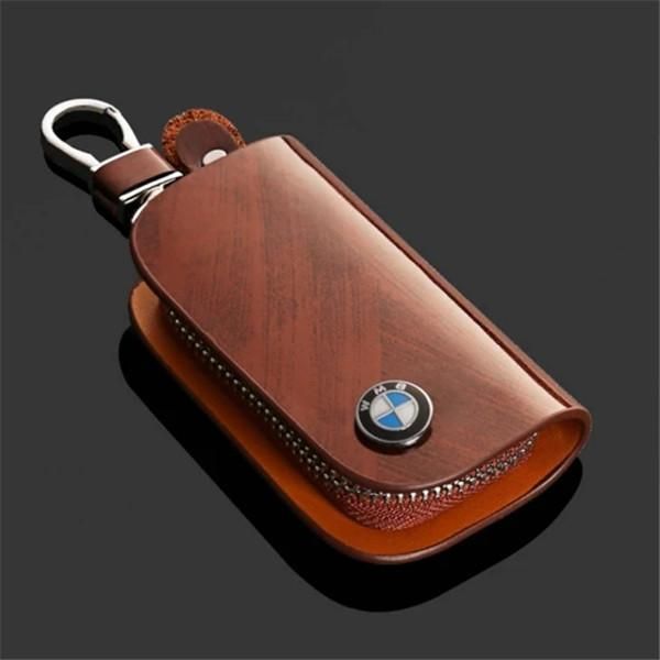 Car Logo Leather Wood Texture Car Key Case - Home Essentials Store Retail
