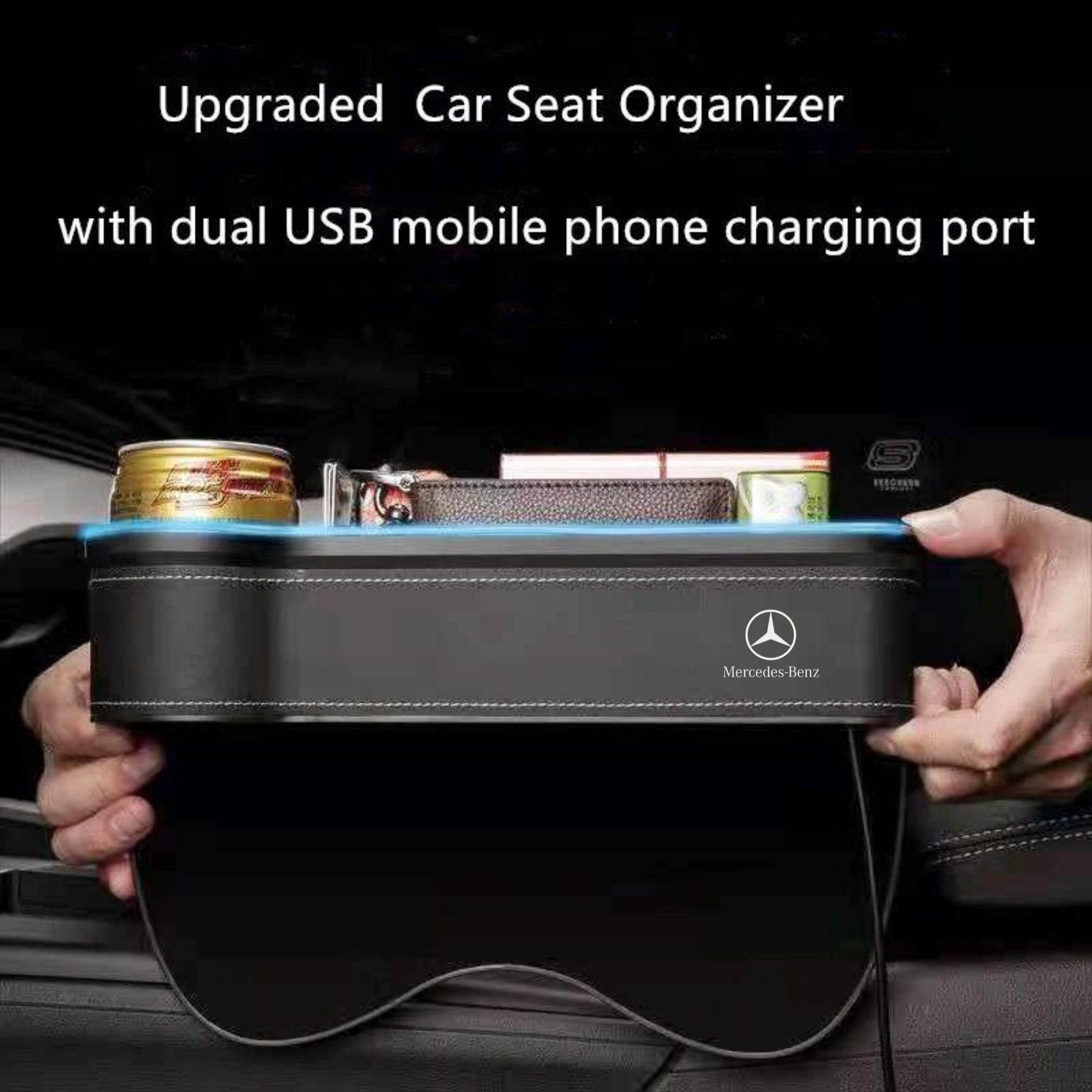 Car Storage Box With Led Light And Two USB Charging Point - Home Essentials Store Retail