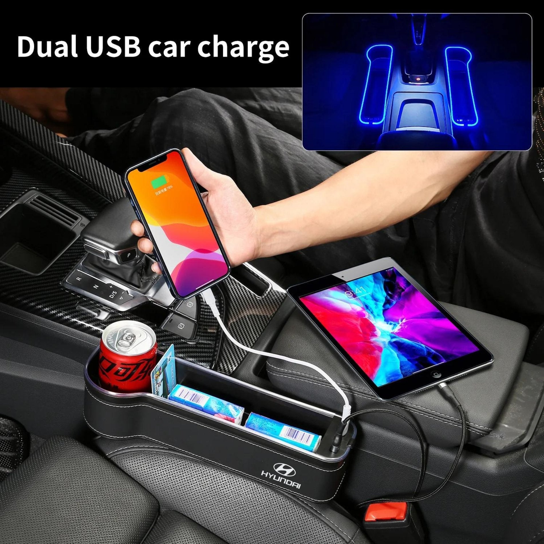 Car Storage Box With Led Light And Two USB Charging Point - 50% OFF - Home Essentials Store