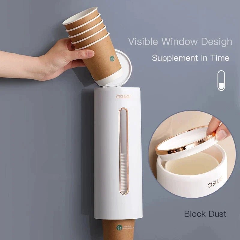 Disposable Cup Holder Automatic Cup Dispenser Wall Mounted Water Dispenser Cup Holder Cup Container Paper Cup - Home Essentials Store Retail