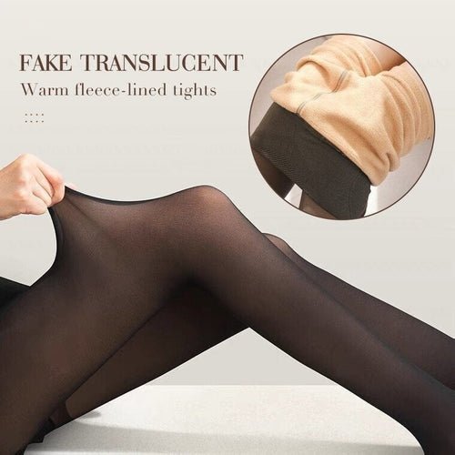 Flawless Legs Fake Translucent Warm Plush Lined Elastic Tights - Home Essentials Store Retail