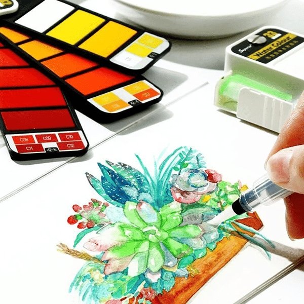 Handy Watercolor Travel Kit Portable Solid-pigment With Absorbent Sponge  Palettes For Beginner Professional