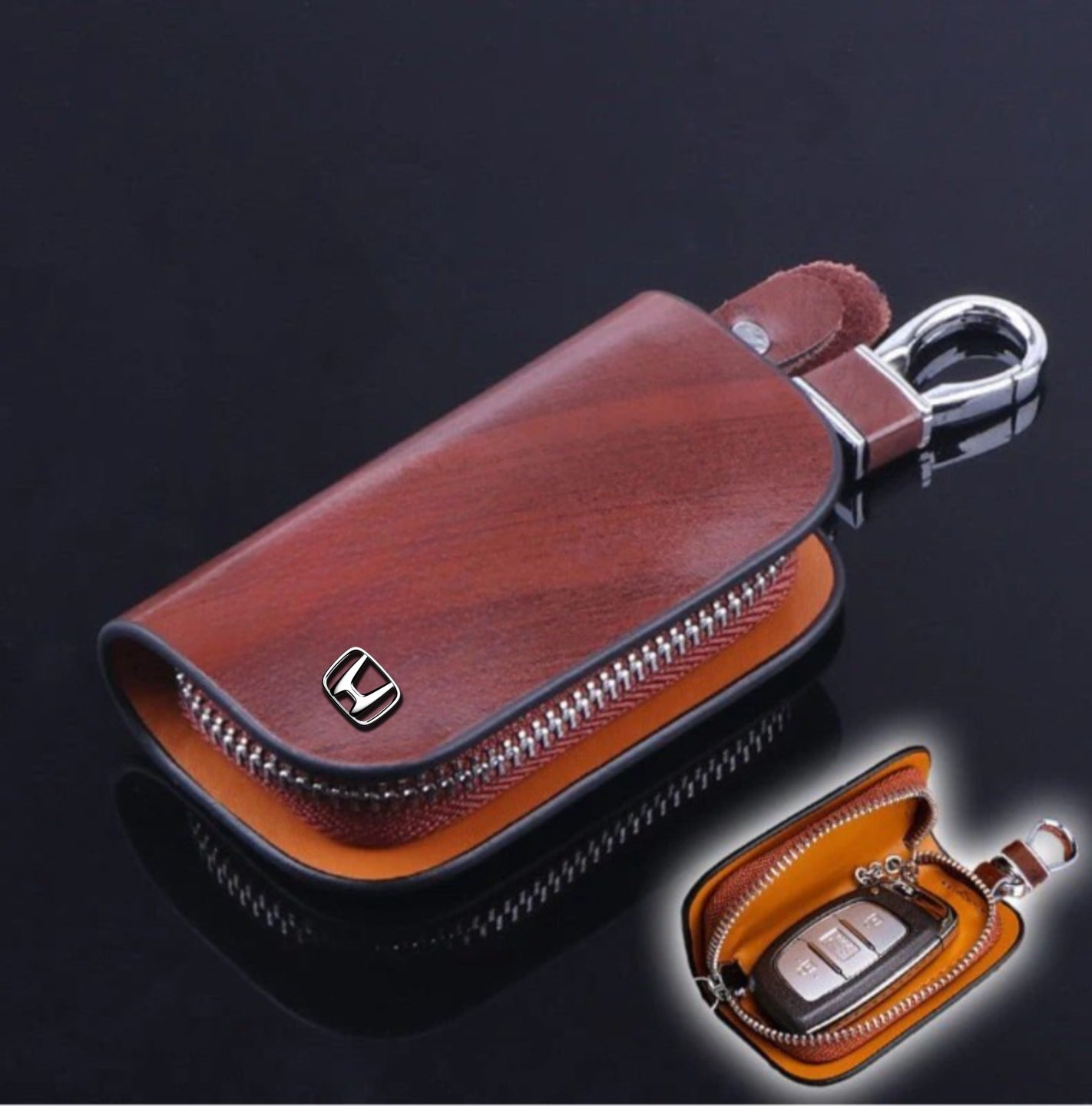 Home Essentials™️ Premium Car Logo Leather Wood Texture Car Key Case - Home Essentials Store Retail