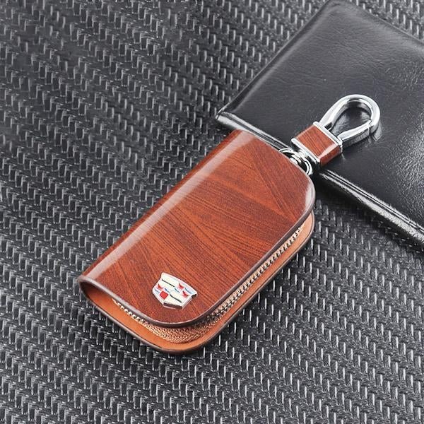 Home Essentials™️ Premium Car Logo Leather Wood Texture Car Key Case - Home Essentials Store Retail