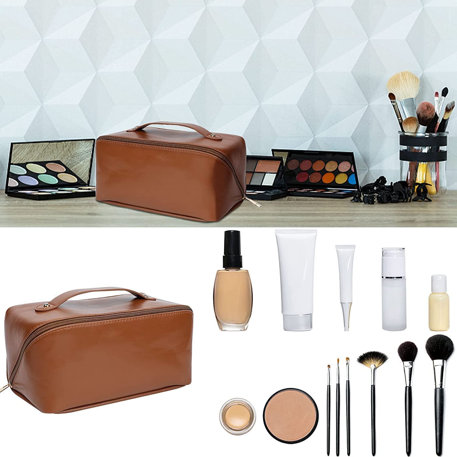 Large-Capacity PU Leather Cosmetic Storage Bag - Home Essentials Store Retail