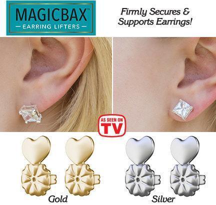 MAGIC BAX EARRING LIFTERS - 2 PAIRS OF ADJUSTABLE HYPOALLERGENIC EARRING LIFTS (1-GOLD-1SILVER) - Home Essentials Store Retail