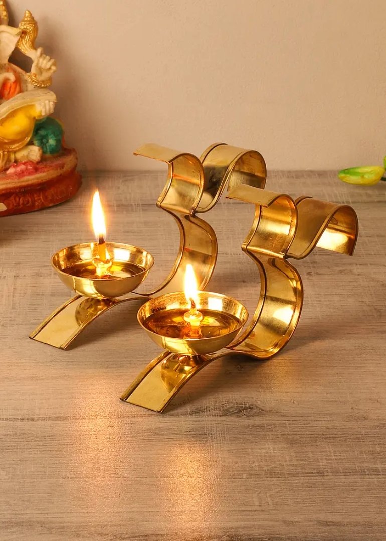 Om Akhand Brass Diya (Set of 2) - Home Essentials Store Retail
