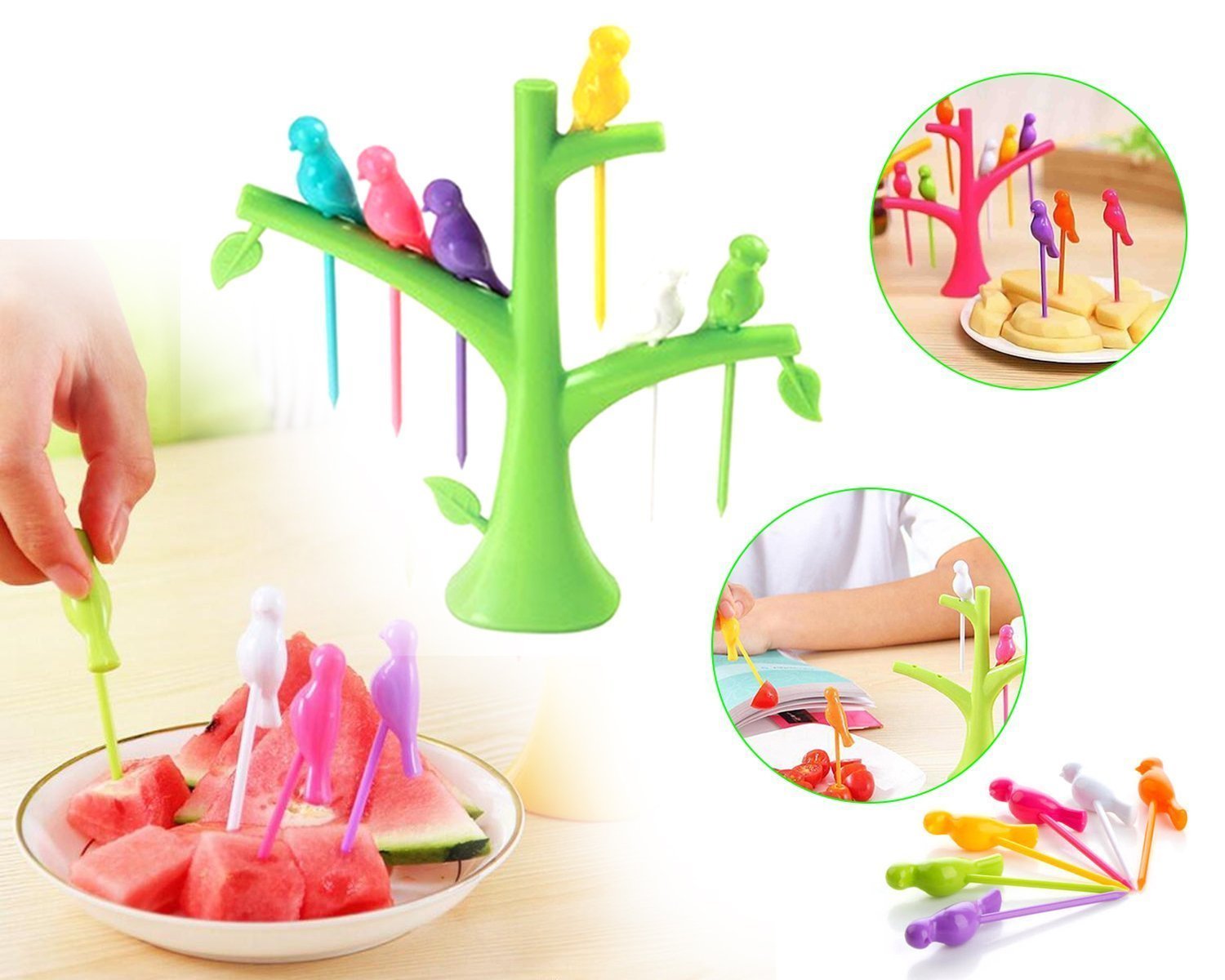 Plastic Bird Fork Set With Tree Shape Holder - Home Essentials Store