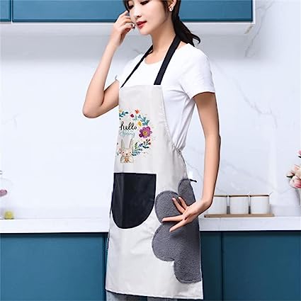 WOMEN FASHIONABLE KITCHEN APRON WITH POCKETS AND TWO SIDE TOWELS - Home Essentials Store Retail